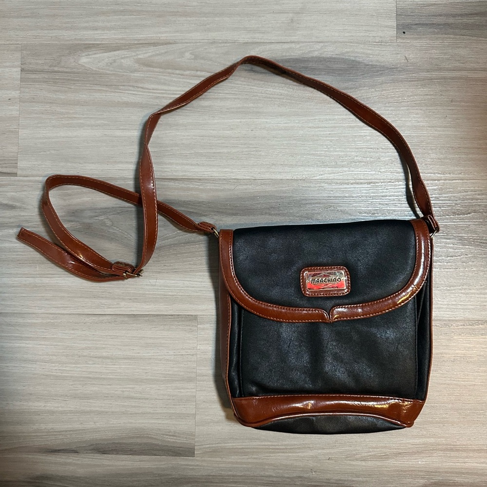 Vintage Leather Marchino Crossbody Purse Adjustable Medium Size Side Satchel